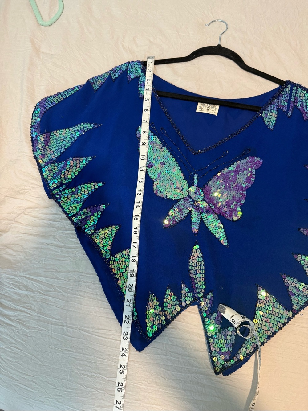 Free People Blue Butterfly Sequin Crop Top Blouse EUC SZ M - Picture 5 of 9